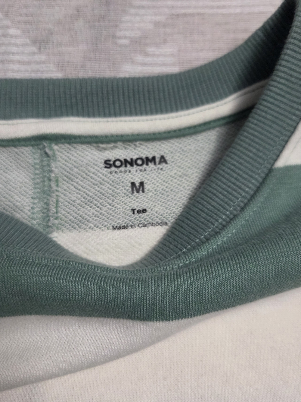 NWT Sonoma Women's M Green & White Striped Crop Sweater Crew Neck Short Sleeve T - Picture 2 of 10